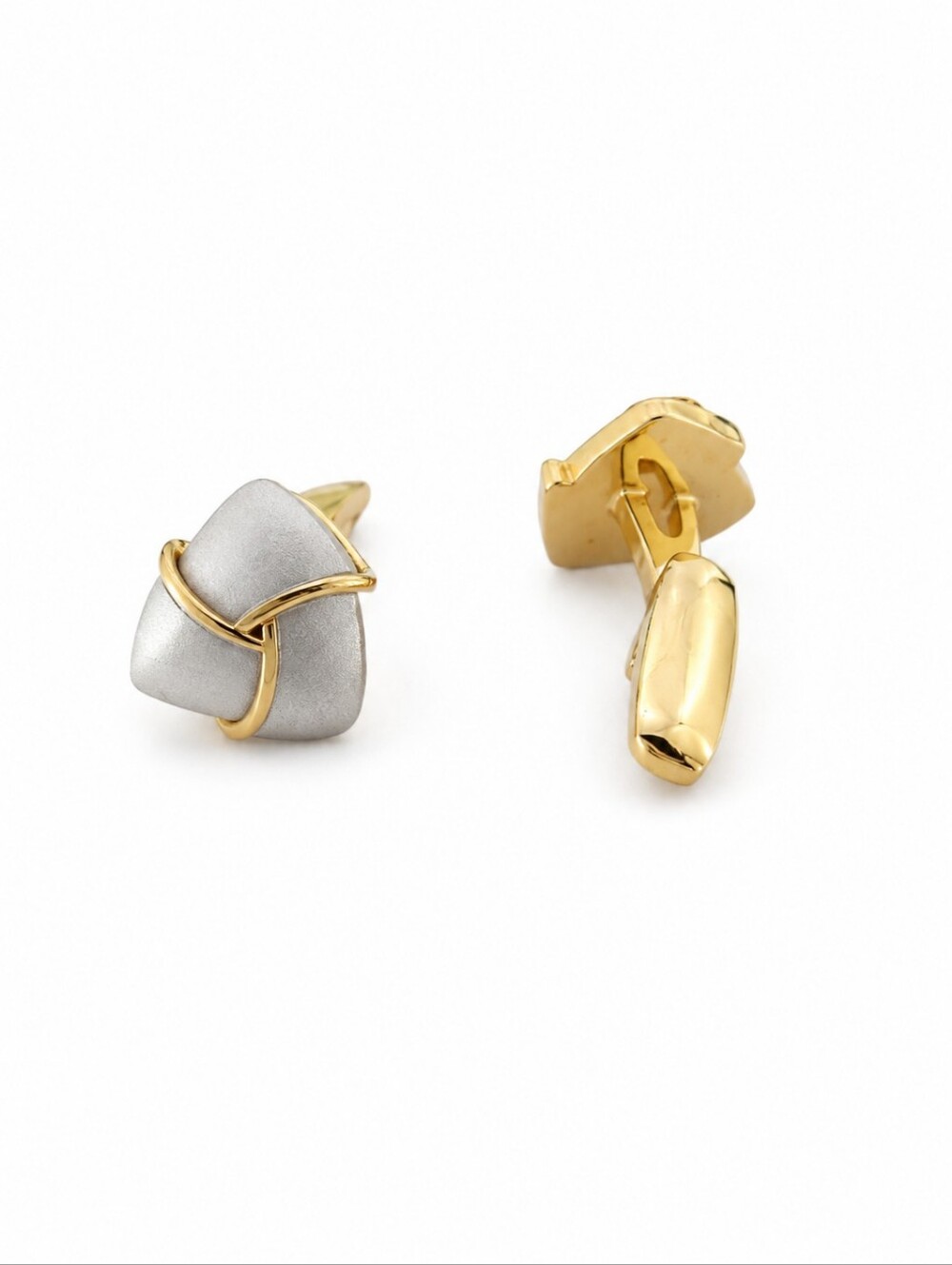 YSL Yves Saint Laurent Knot Cufflinks Silver & Gold Tone Matte Metal COA Unisex
